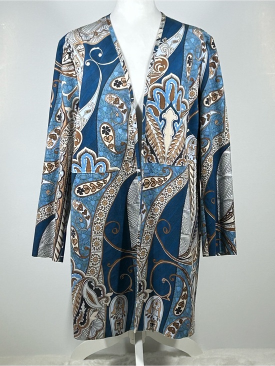 Chico's Jackets & Blazers - Chico’s Faux Suede Paisley Topper Duster Jacket Blue Brown Open Front
